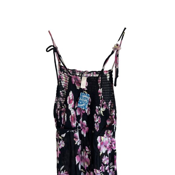 Free People Garden Party Dress Onyx Floral Smocked Bust Adjustable Tie Straps - Picture 7 of 8
